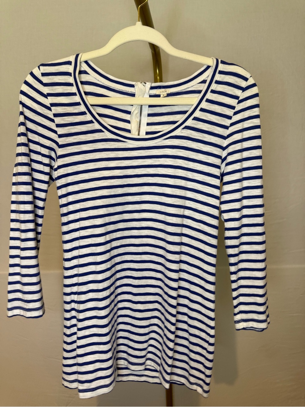 J. Crew White & Blue Striped Scoop-Neck Long Sleeve Tee